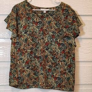 Counterparts Blouse Women's Size LG Paisley Print Flutter Sleeve Boho Career
